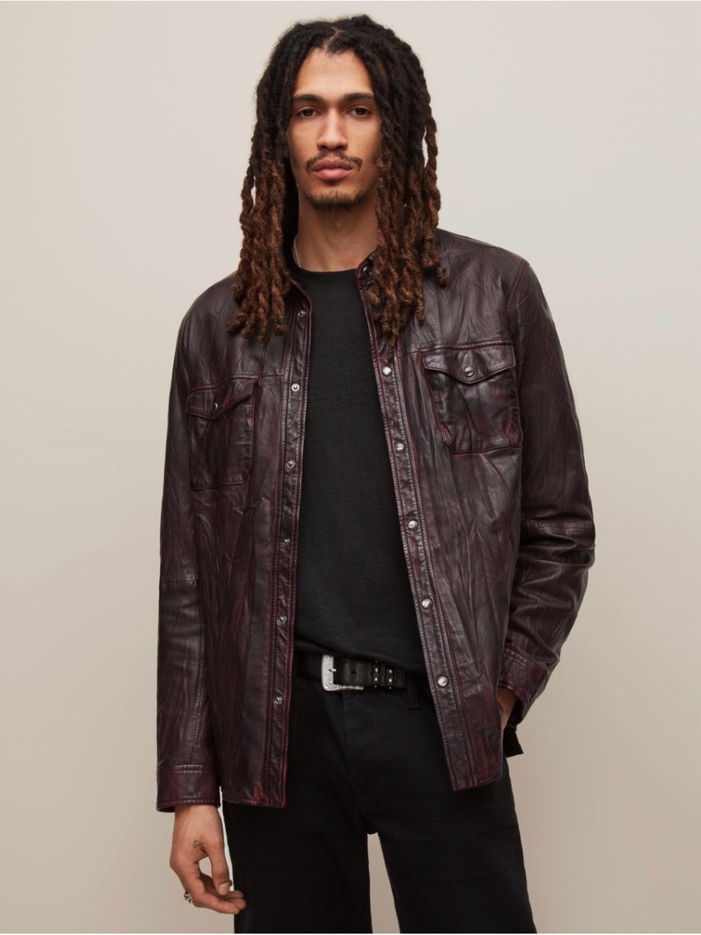 John Varvatos Distressed Oxblood Leather Lionell Shirt Jacket size Small